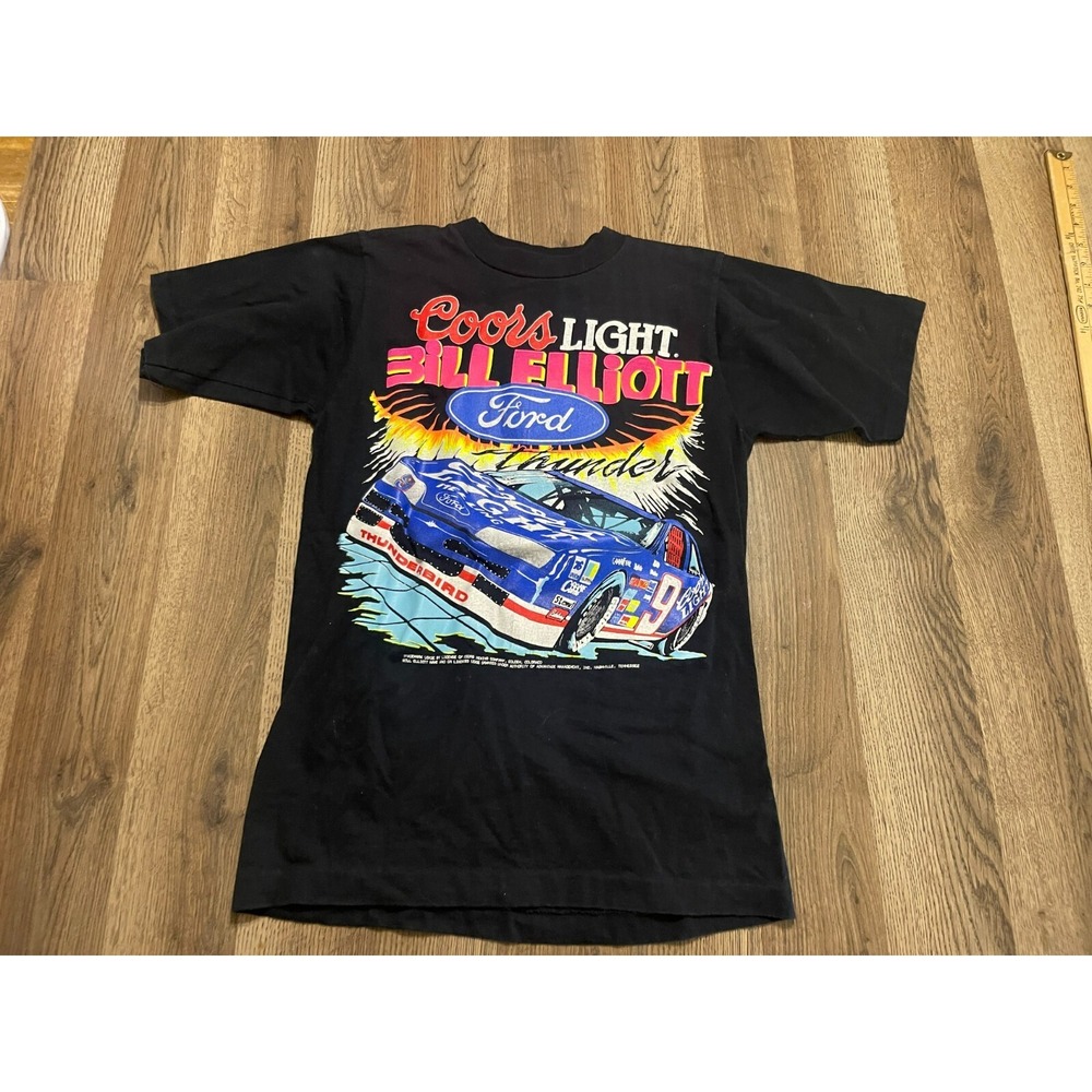 Vintage Alore Shirt Men's Size M Black Coors Bill Elliot Ford Racing Thunderbird